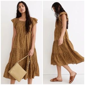MADEWELL Ruffle-Sleeve Tiered Midi Dress in Daisy Stitch